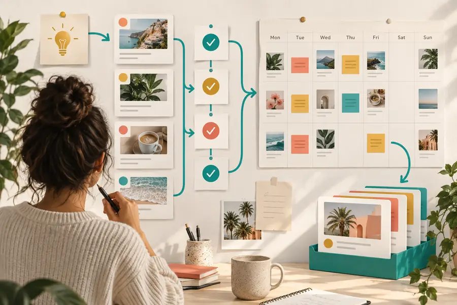 Illustration representing the planning side of a social media workflow